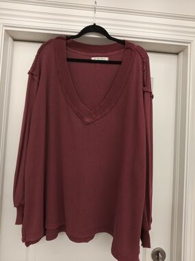 Free People Off-the-Shoulder V-Neck Sweater in Dusty Rose